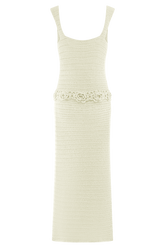 Teagan Floral Hand Crochet Midi Dress - Ivory